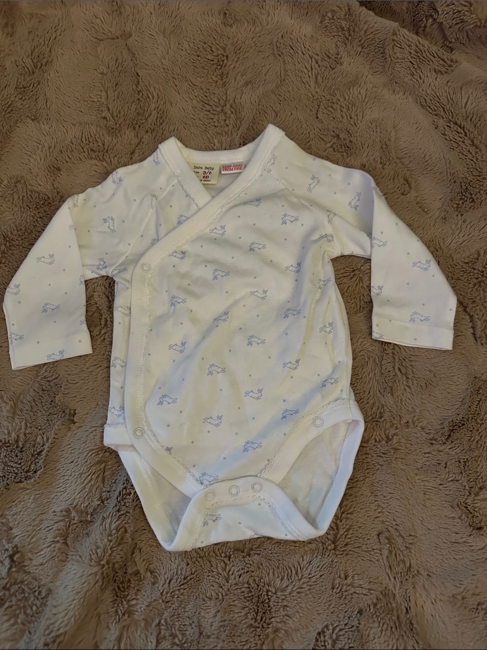 Zara Long Sleeve Wrap Bodysuit, bunny print, 3-6 months, new without tags